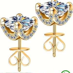 Moissanite 18kt Plated Gold .925 Silver Stud Earrings Unisex